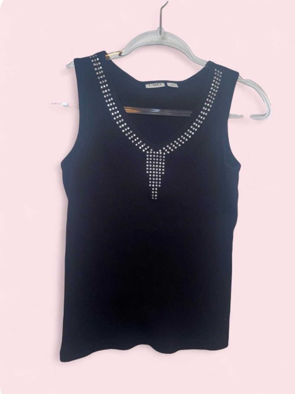 Cato Black Rhinestone V-Neck Tank Top